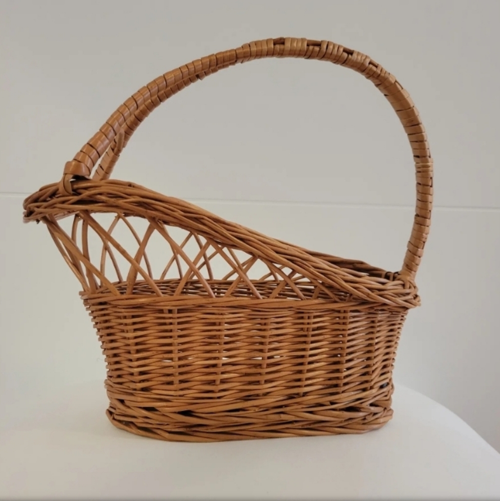 Antique French Woven Wicker Wine Bottle Holder
